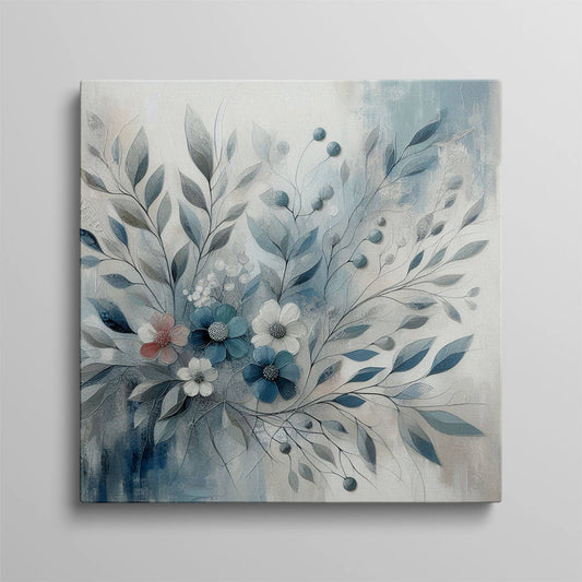 Light Blue Minimalist Floral Plant Art Canvas