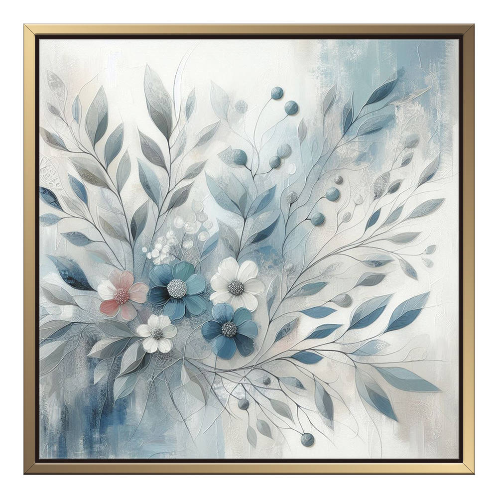 Light Blue Minimalist Floral Plant Art Canvas
