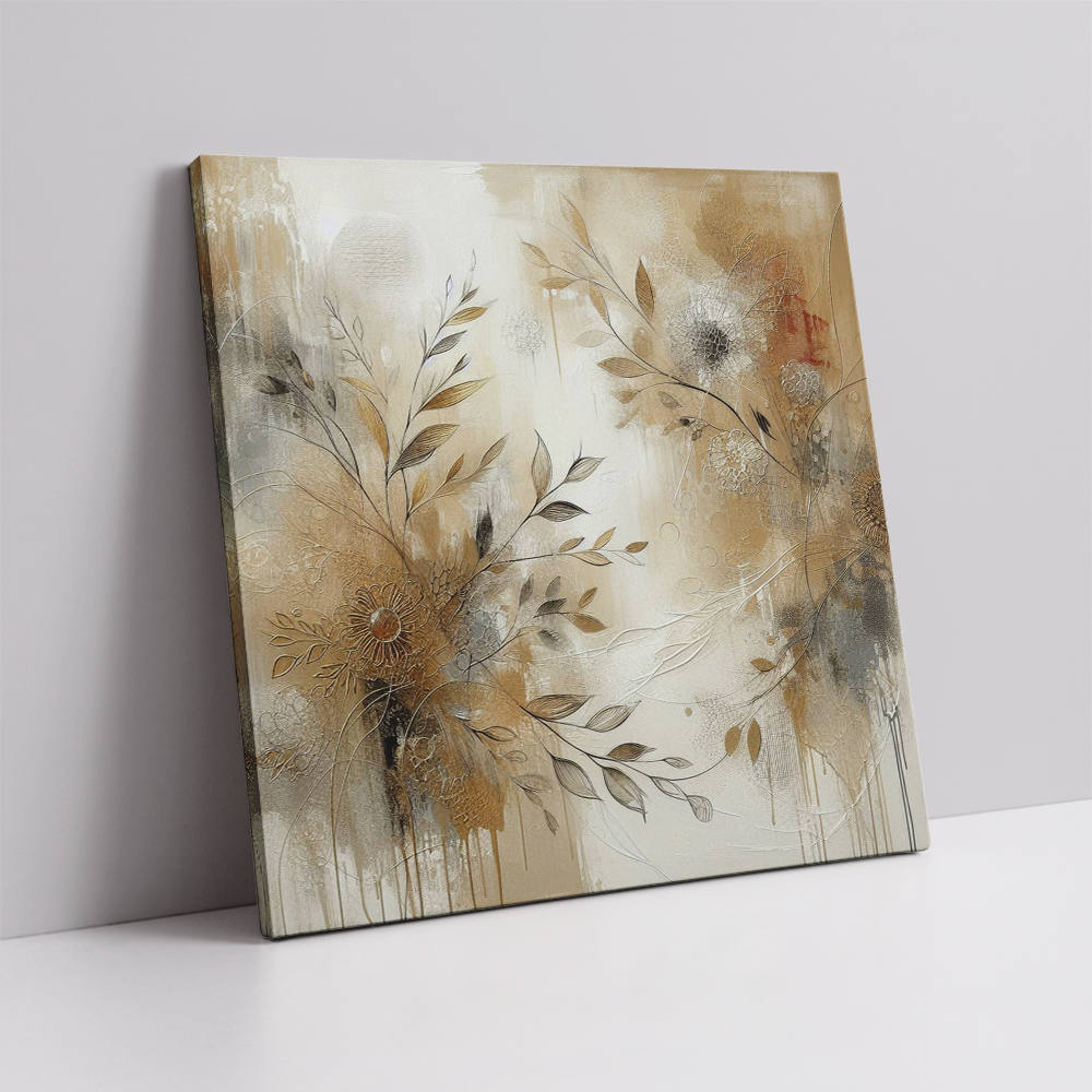 Brown Abstract Floral Oil Painting