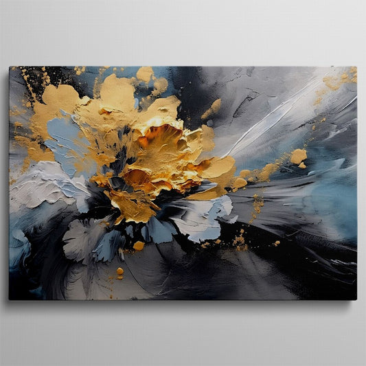 Golden Yellow Splash Floral Abstract Painting