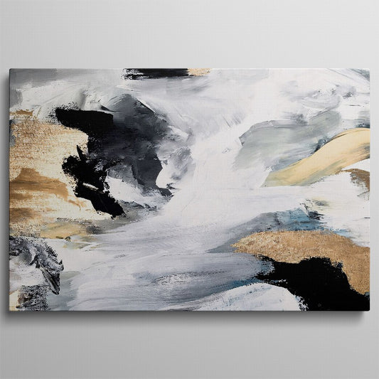Monochrome Waves, Gilded Highlights Canvas