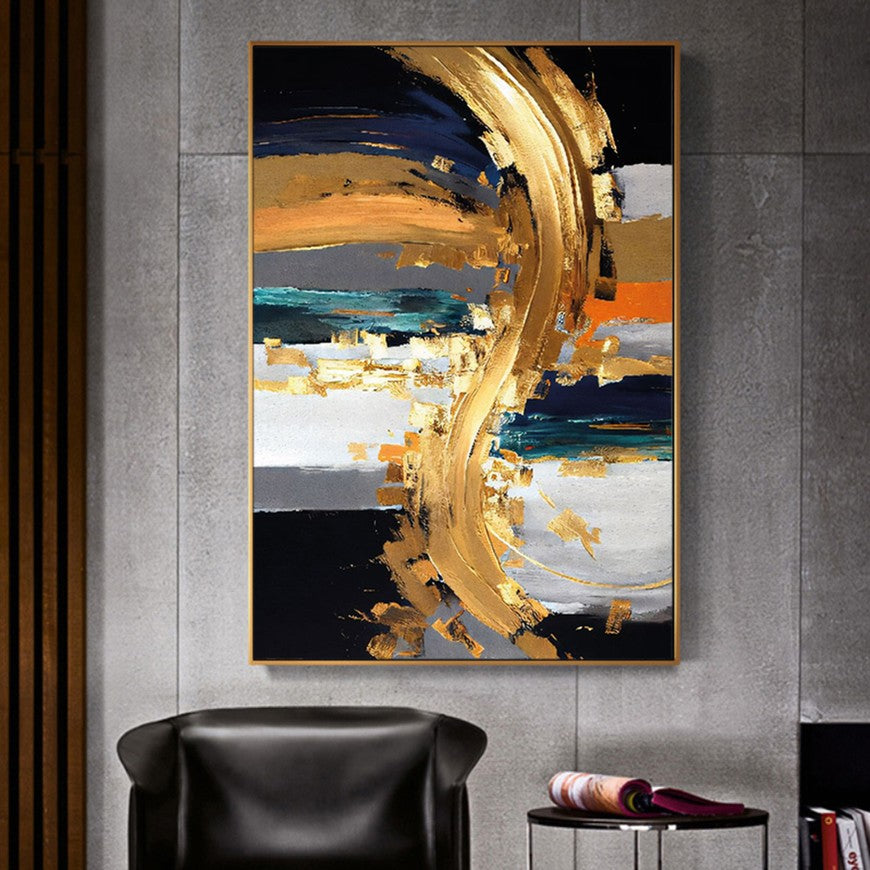 Golden Splash, Royal Depths Abstract Oil Painting