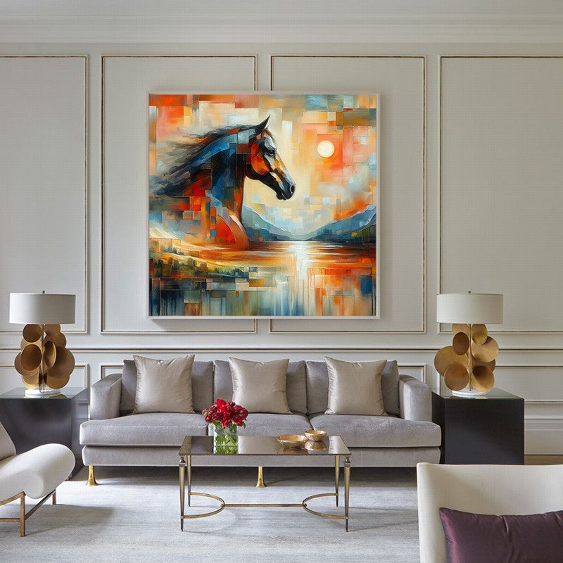 Classic Horse Oil Painting with a Regal Frame