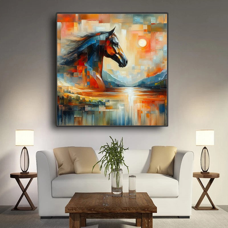 Classic Horse Oil Painting with a Regal Frame