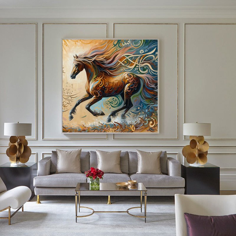 Stunning Horse Oil Painting with Golden Accents