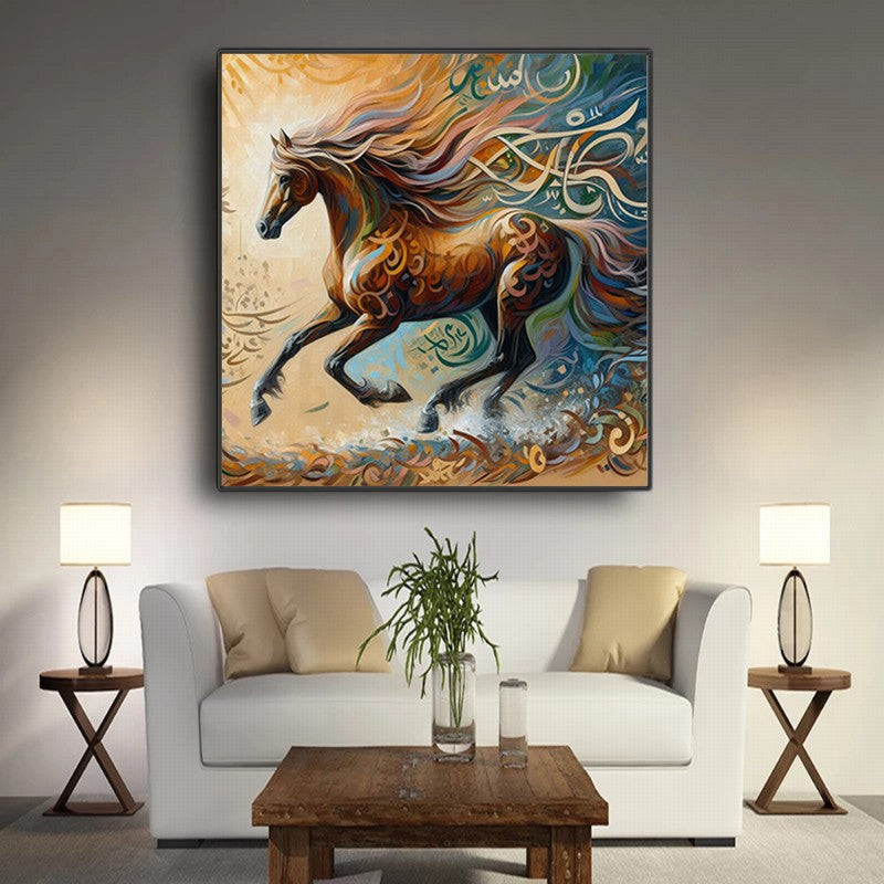 Stunning Horse Oil Painting with Golden Accents