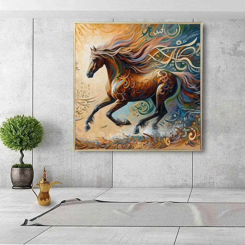 Stunning Horse Oil Painting with Golden Accents