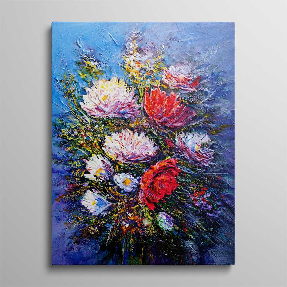 Hand-Painted Oil Painting of a Flower Bouquet