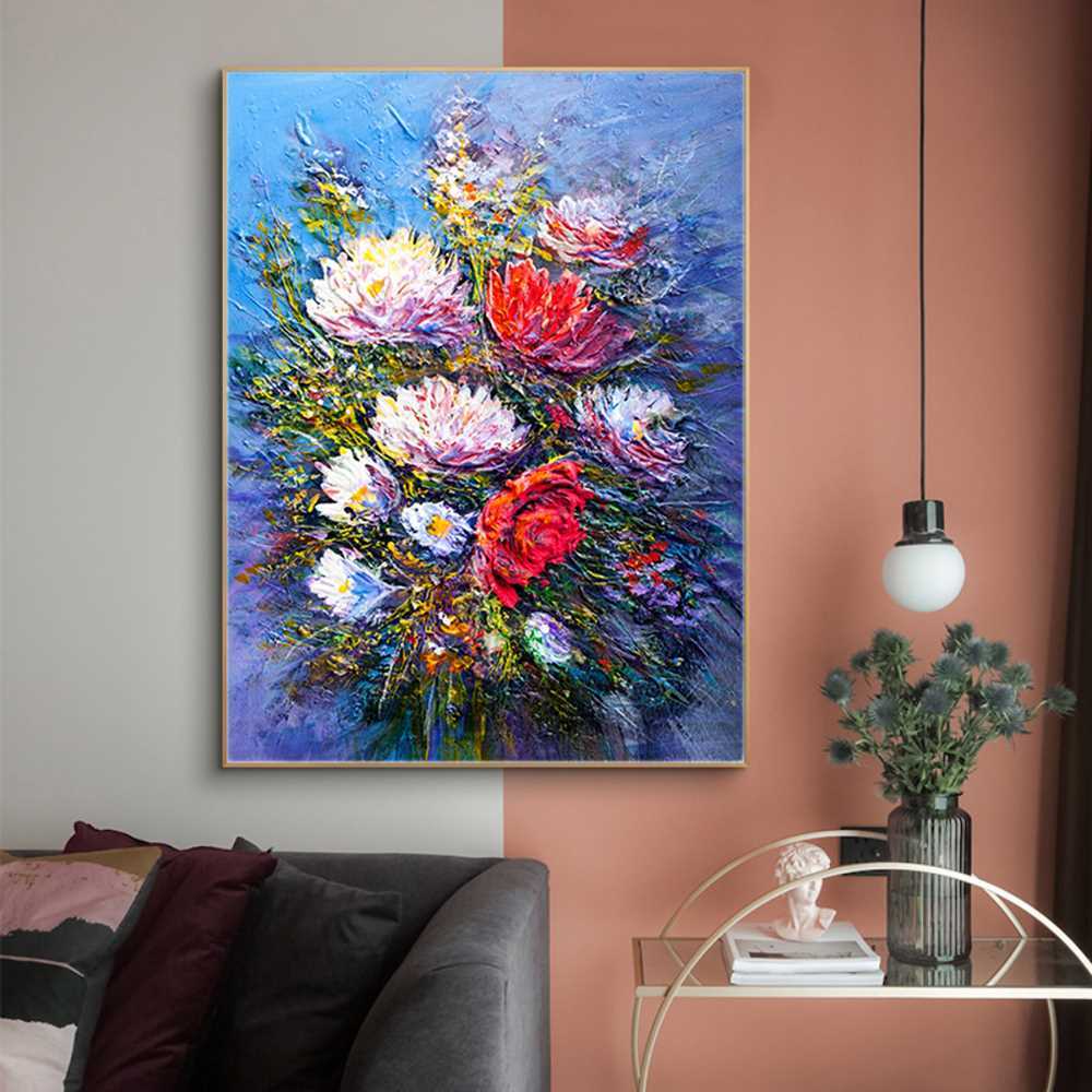 Hand-Painted Oil Painting of a Flower Bouquet