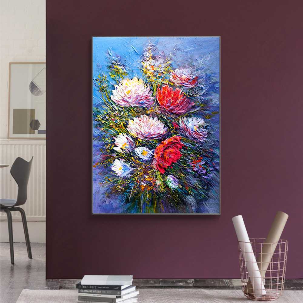 Hand-Painted Oil Painting of a Flower Bouquet