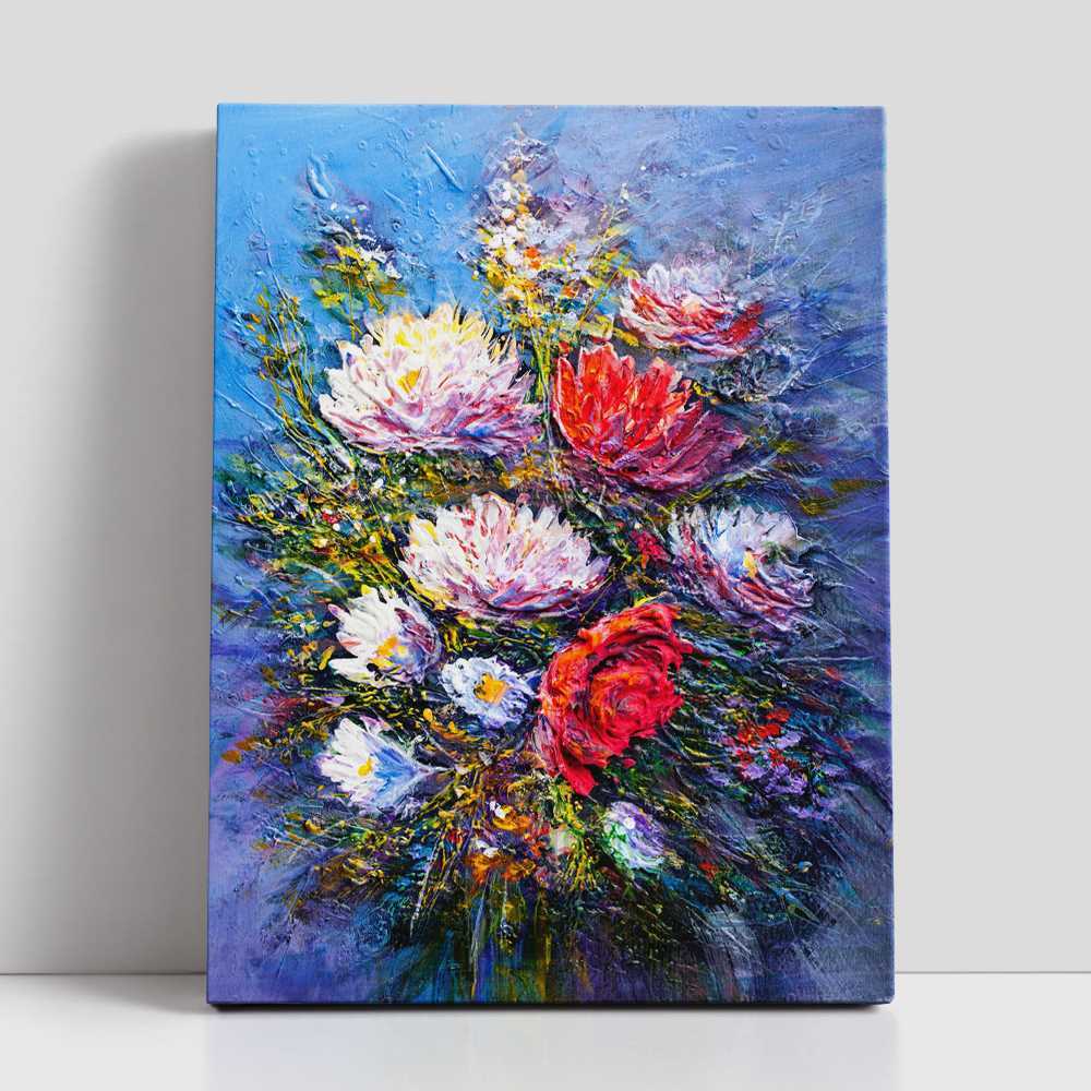 Hand-Painted Oil Painting of a Flower Bouquet