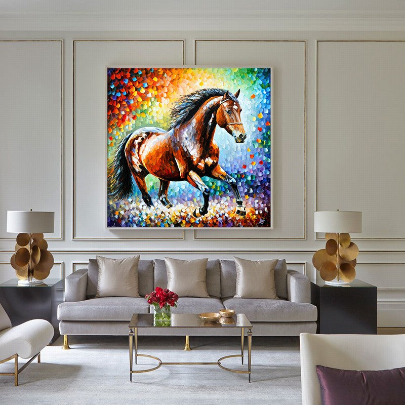 Hand-Painted Oil Painting of a Running Horse