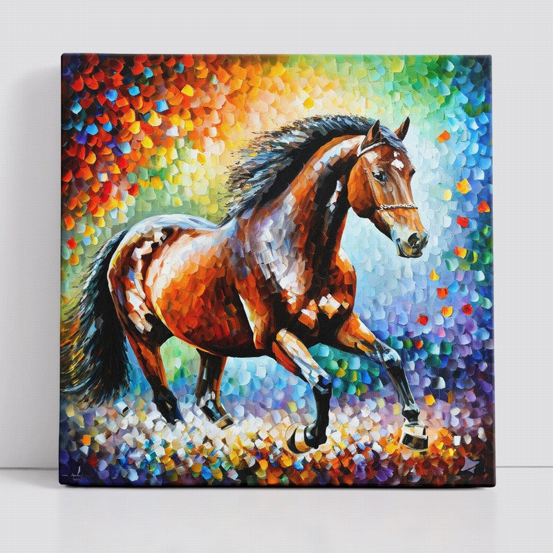 Hand-Painted Oil Painting of a Running Horse