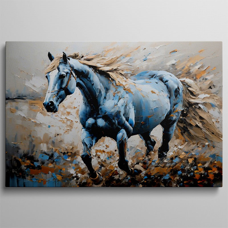 Wild Stallion Oil Painting with Rustic Charm