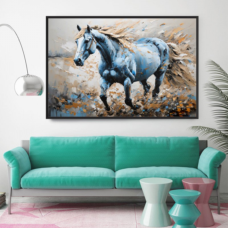 Wild Stallion Oil Painting with Rustic Charm