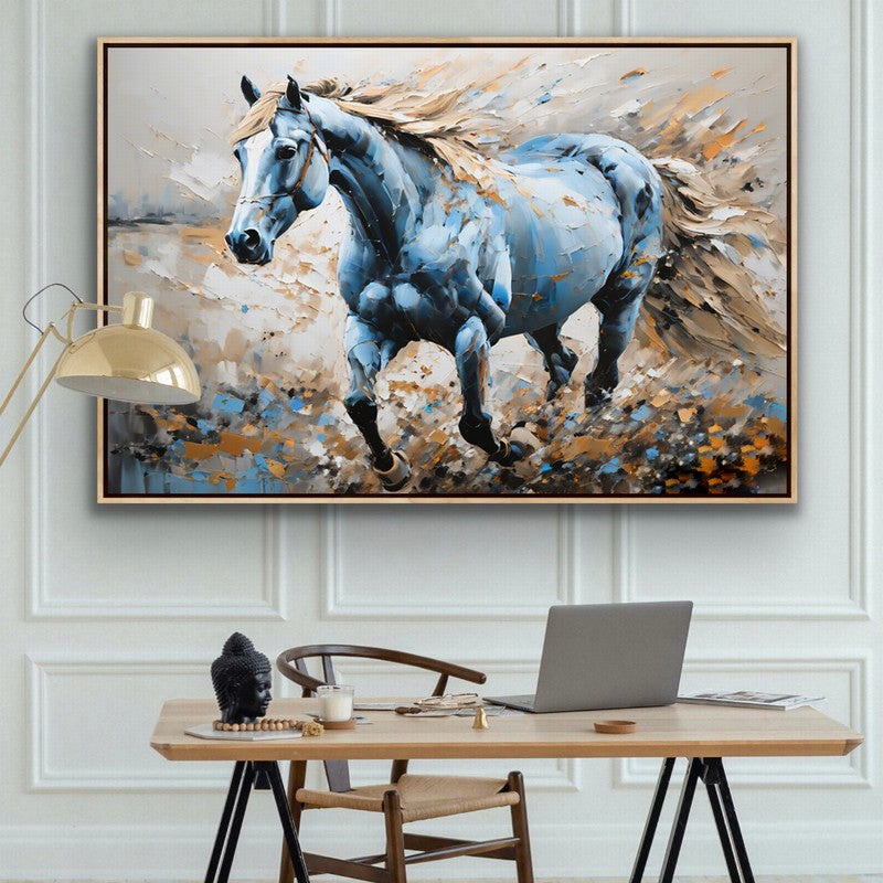 Wild Stallion Oil Painting with Rustic Charm