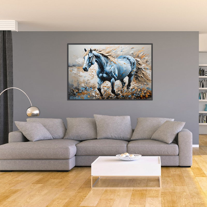 Wild Stallion Oil Painting with Rustic Charm