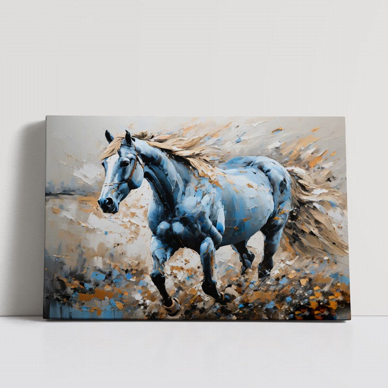 Wild Stallion Oil Painting with Rustic Charm