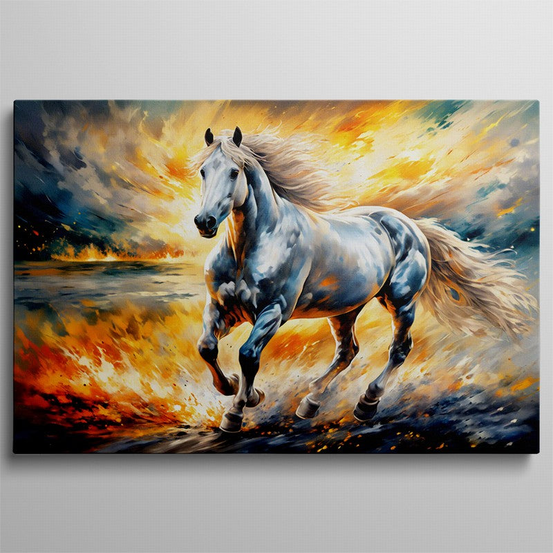 Golden Stallion Oil Painting with Luxurious Frame