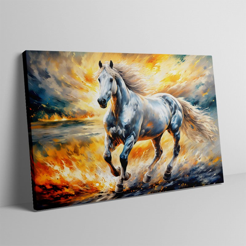 Golden Stallion Oil Painting with Luxurious Frame