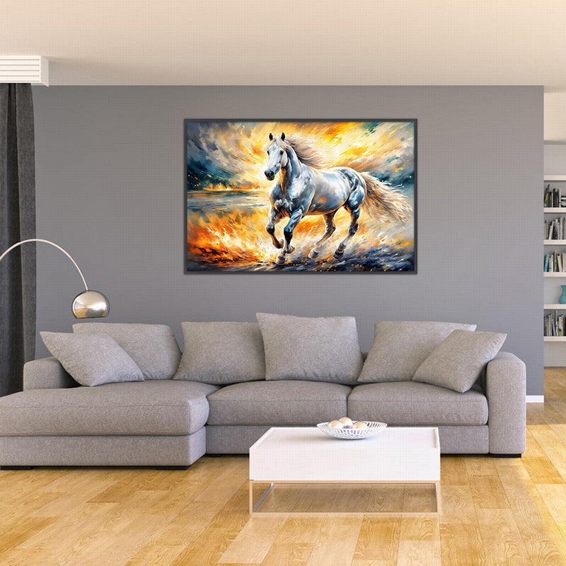 Golden Stallion Oil Painting with Luxurious Frame