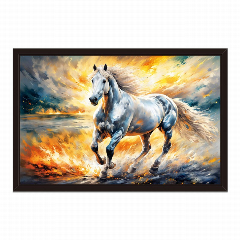 Golden Stallion Oil Painting with Luxurious Frame