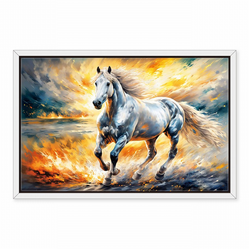 Golden Stallion Oil Painting with Luxurious Frame