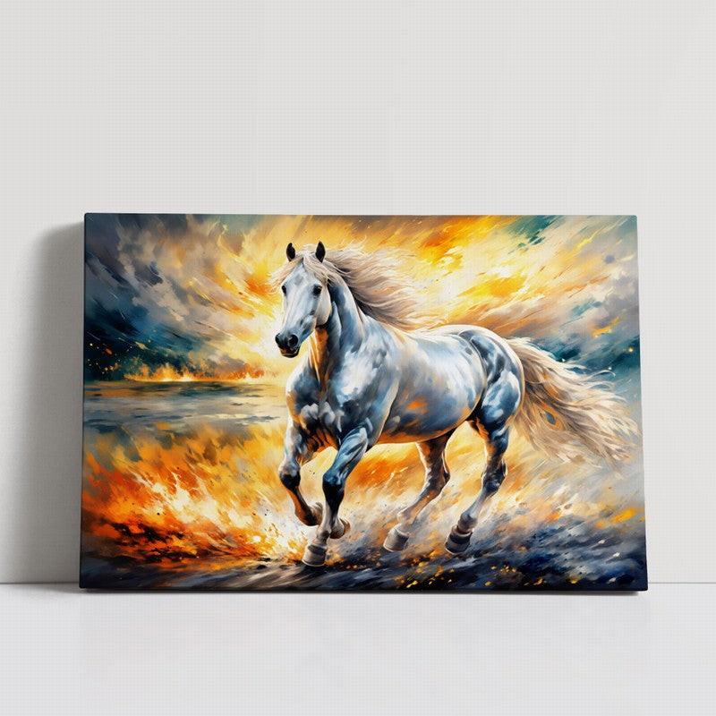 Golden Stallion Oil Painting with Luxurious Frame