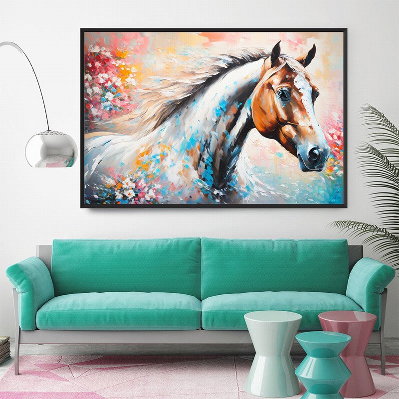 Luxurious Horse Oil Painting with Ornate Frame