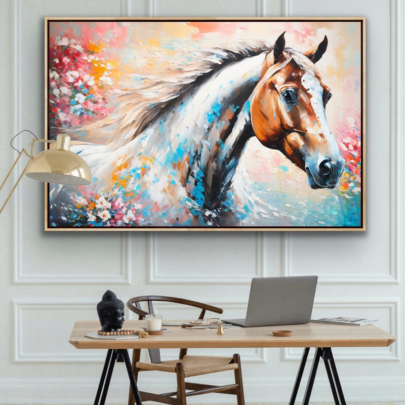 Luxurious Horse Oil Painting with Ornate Frame