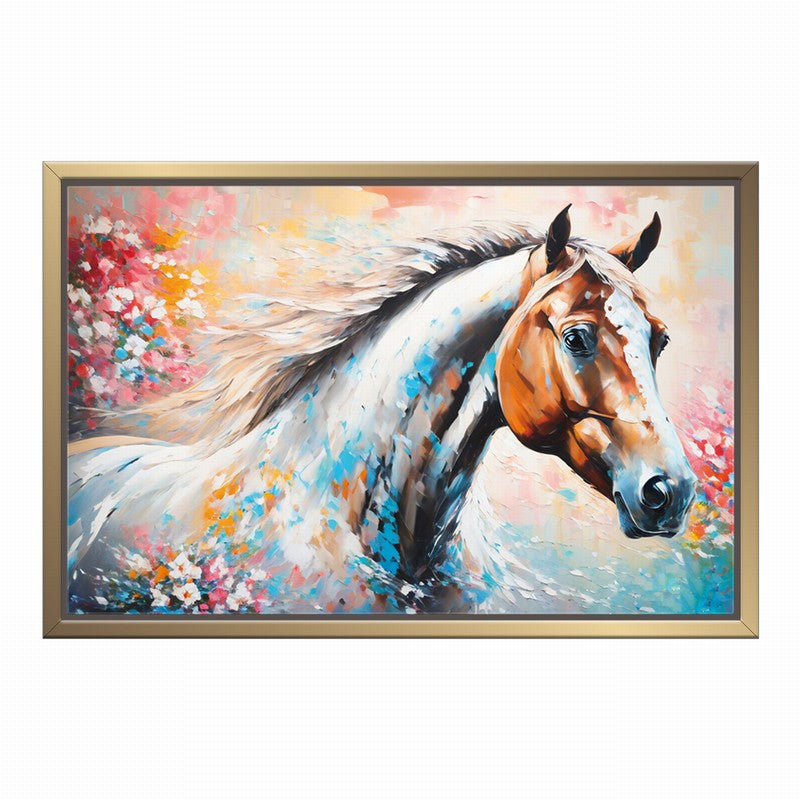 Luxurious Horse Oil Painting with Ornate Frame