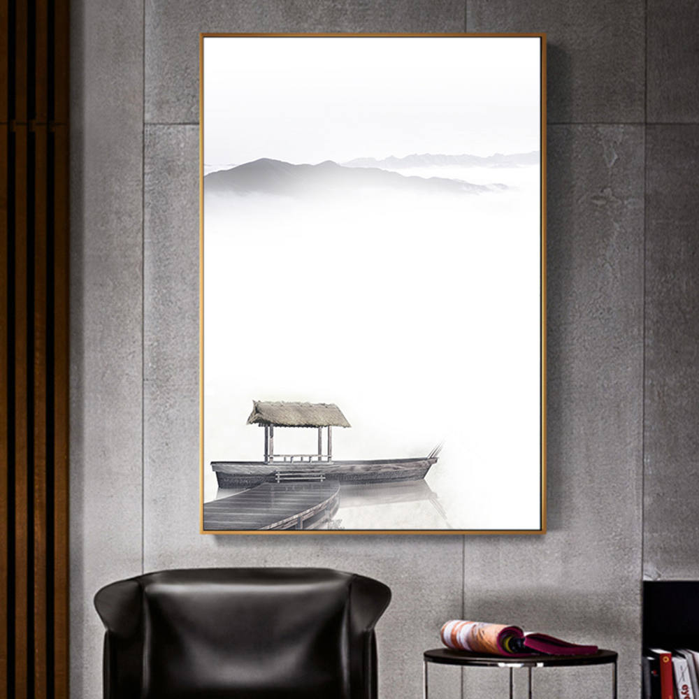 Ink-Brushed Sampan: Home Canvas Decor