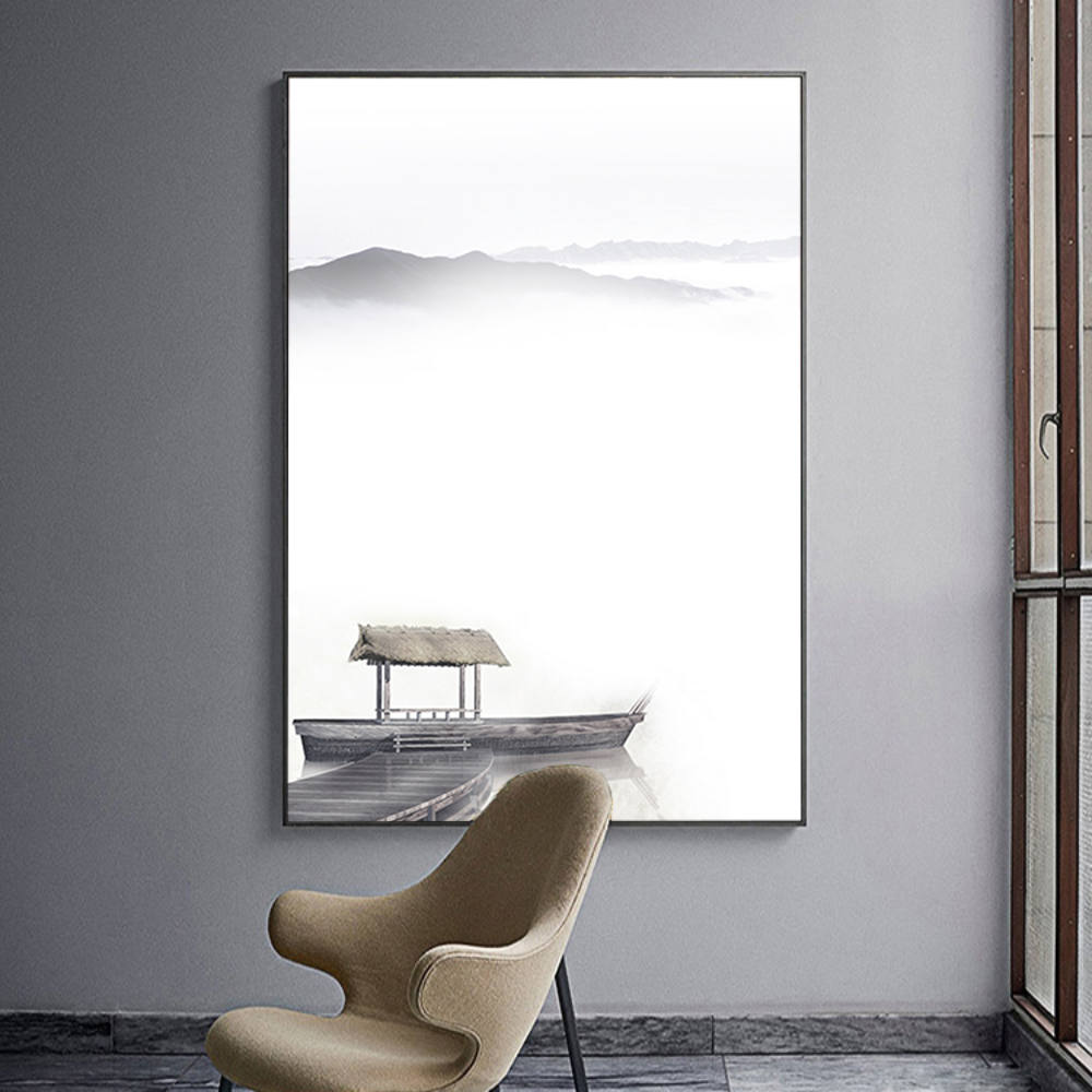 Ink-Brushed Sampan: Home Canvas Decor