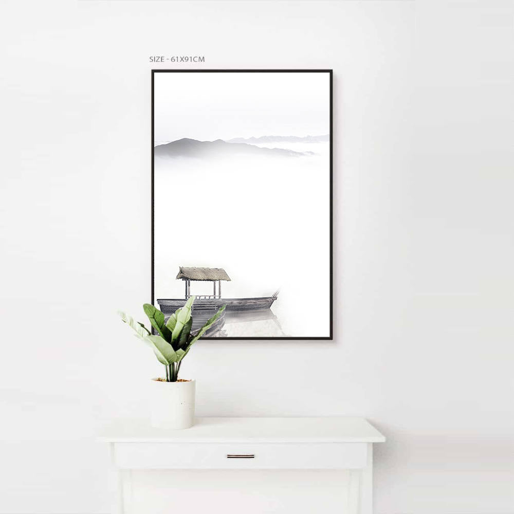 Ink-Brushed Sampan: Home Canvas Decor
