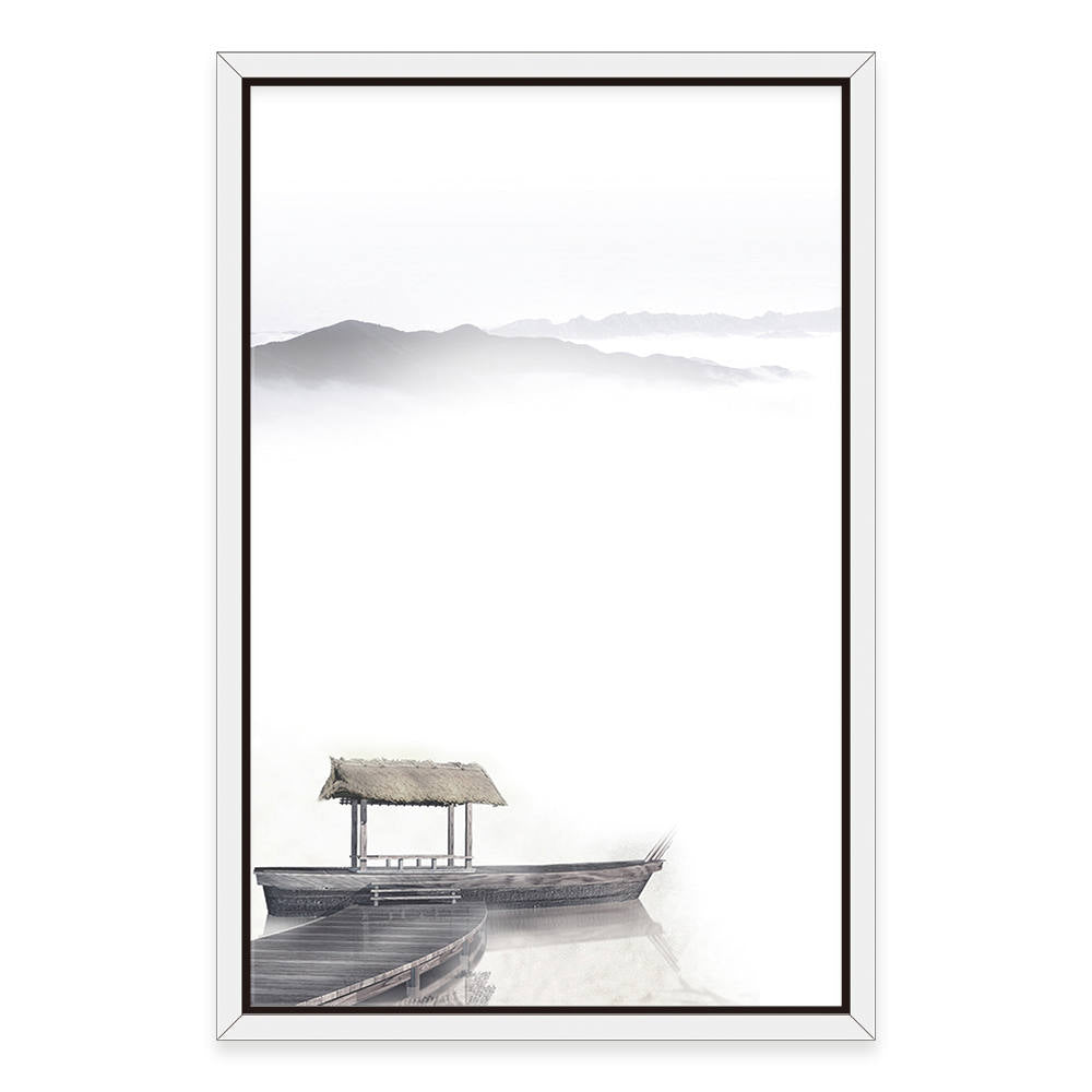 Ink-Brushed Sampan: Home Canvas Decor