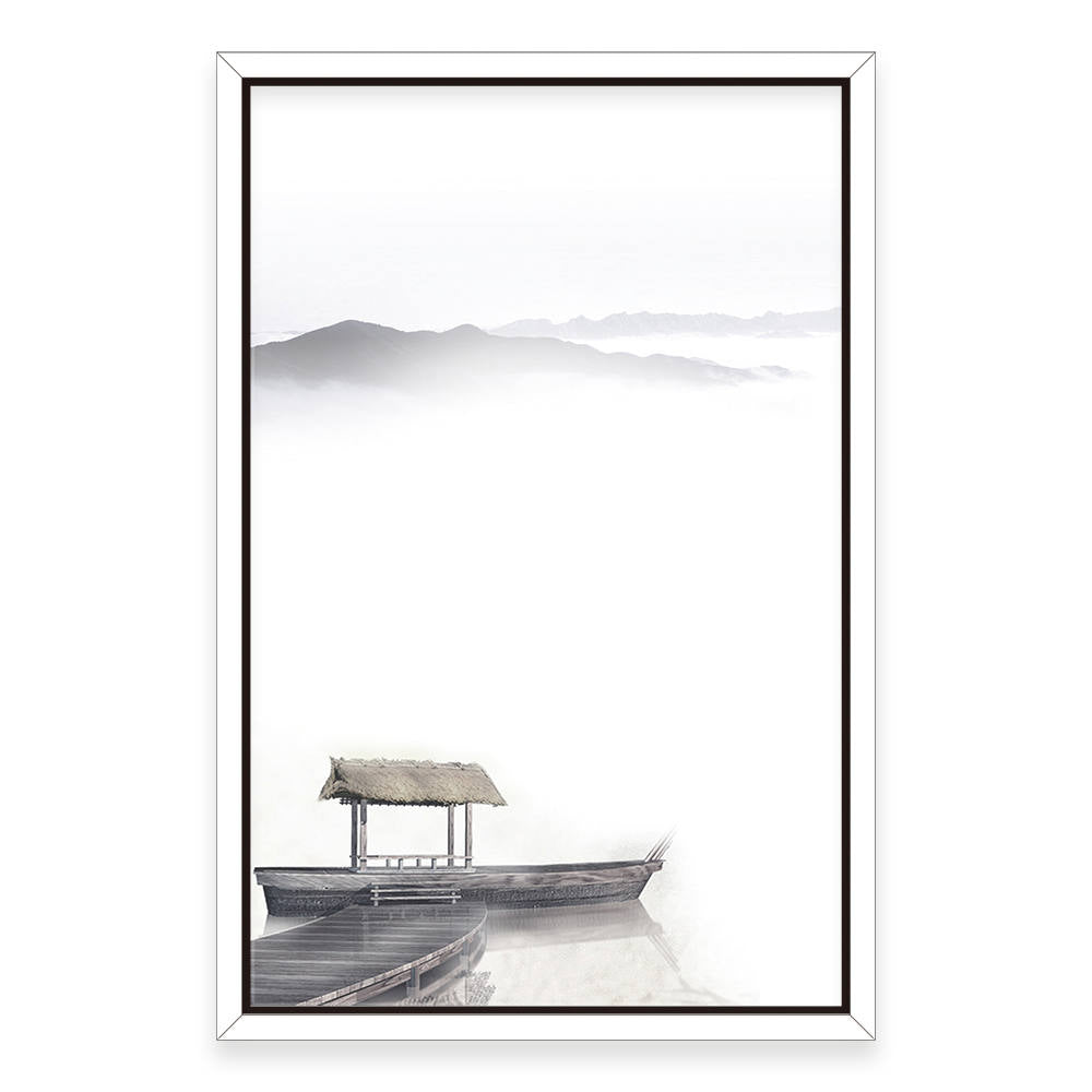Ink-Brushed Sampan: Home Canvas Decor