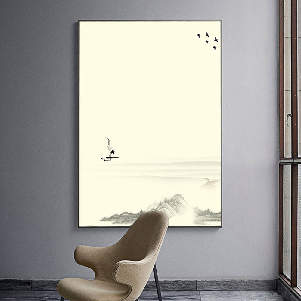 Ink Mountains, Birds: Home Canvas Decor