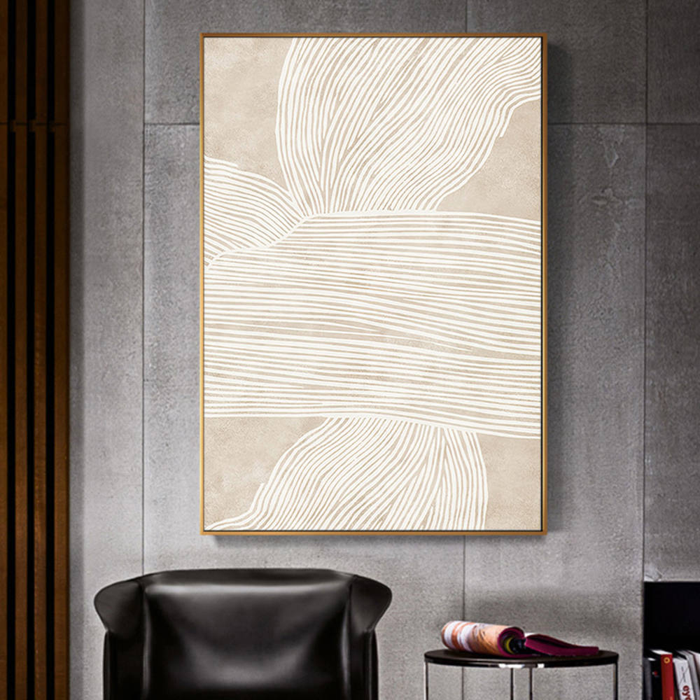 Beige Serenity in Linear Harmony Canvas