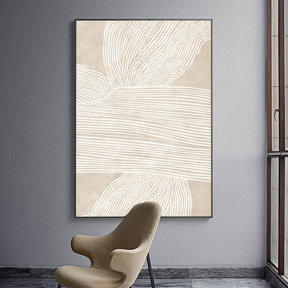 Beige Serenity in Linear Harmony Canvas
