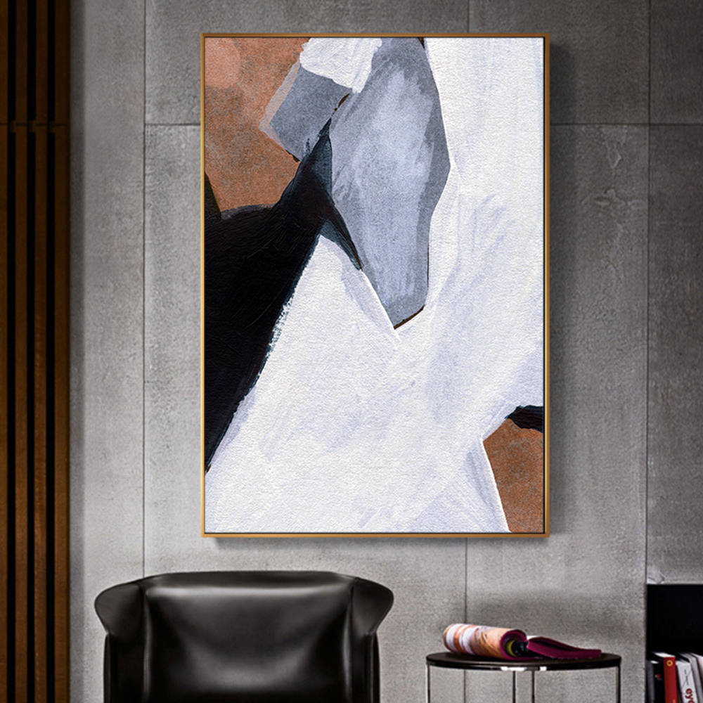 Simple White on Black Abstract Oil Painting