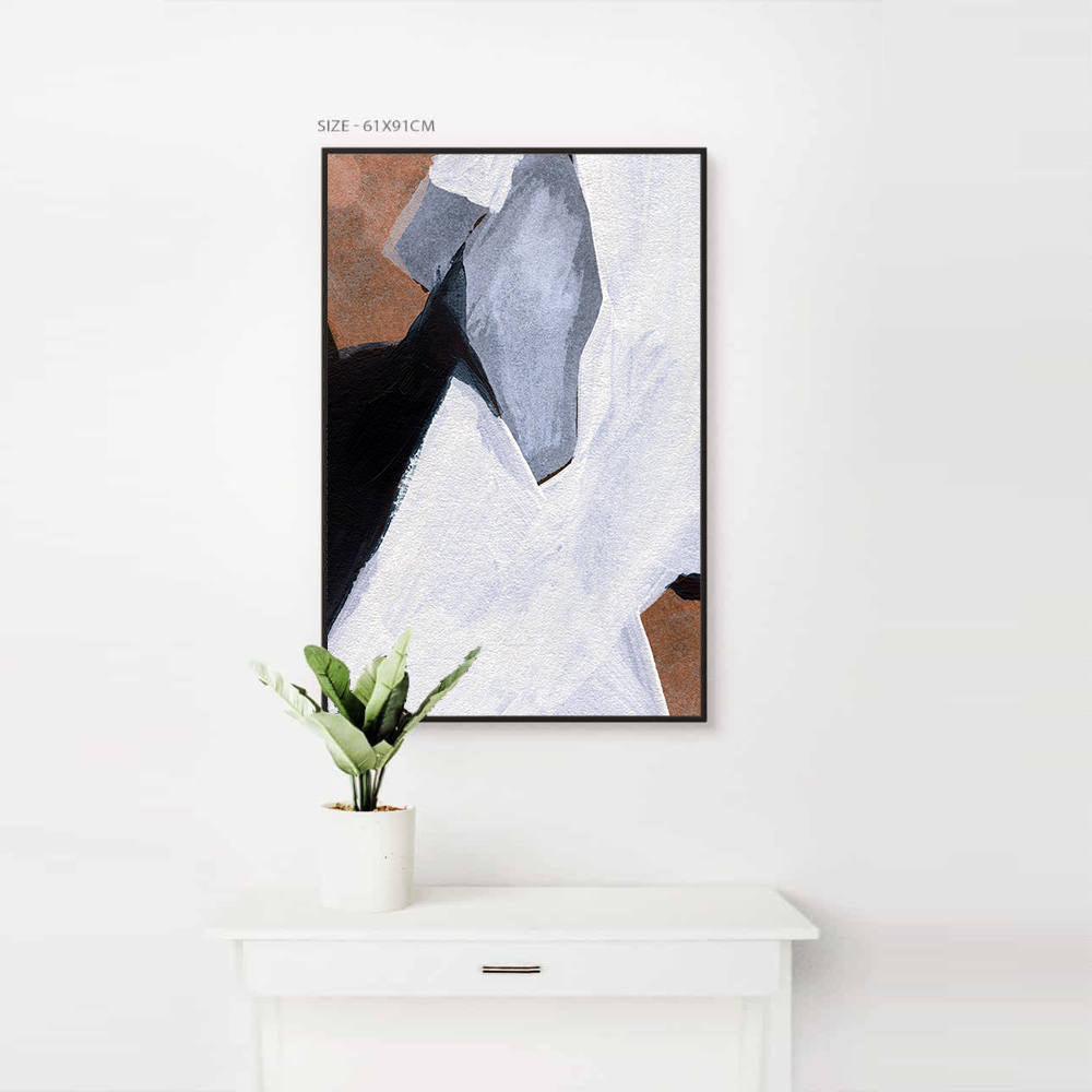 Simple White on Black Abstract Oil Painting