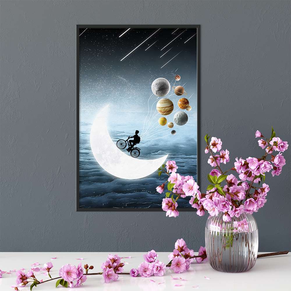 Galaxy Biker on the Moon Half Child Room Prints