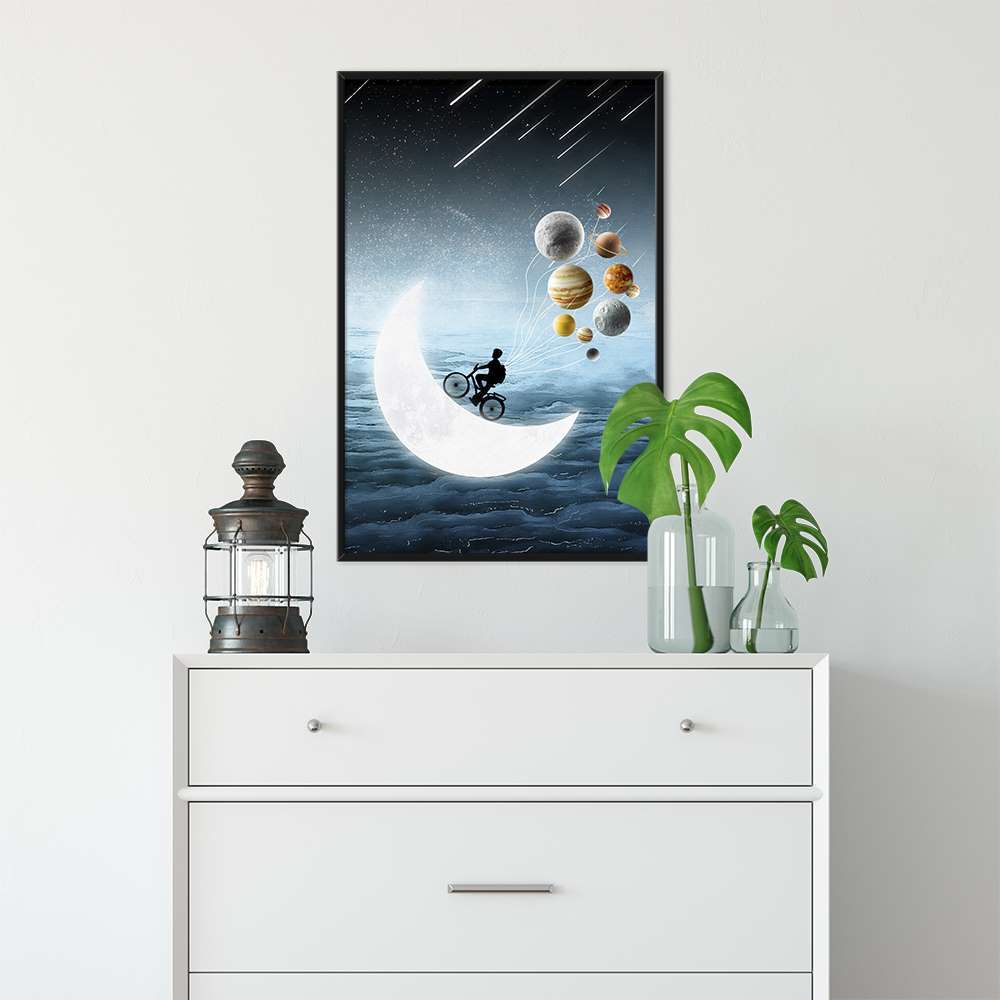 Galaxy Biker on the Moon Half Child Room Prints