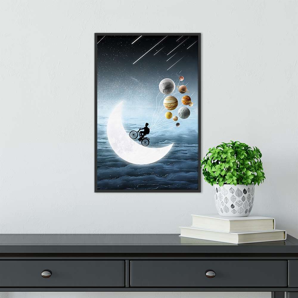 Galaxy Biker on the Moon Half Child Room Prints