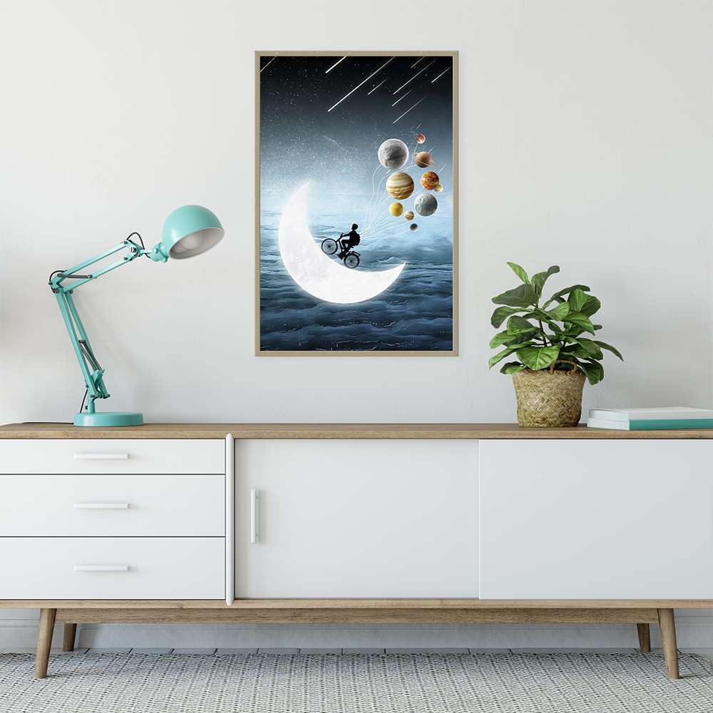 Galaxy Biker on the Moon Half Child Room Prints