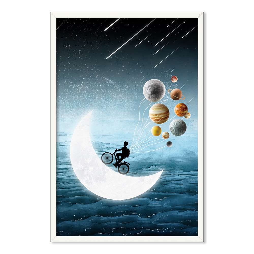 Galaxy Biker on the Moon Half Child Room Prints