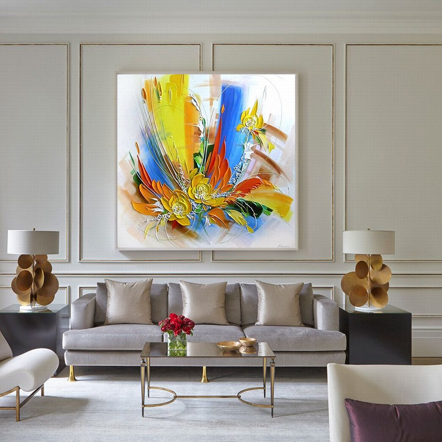 Rainbow Splash of Flower Blooms Oil Painting