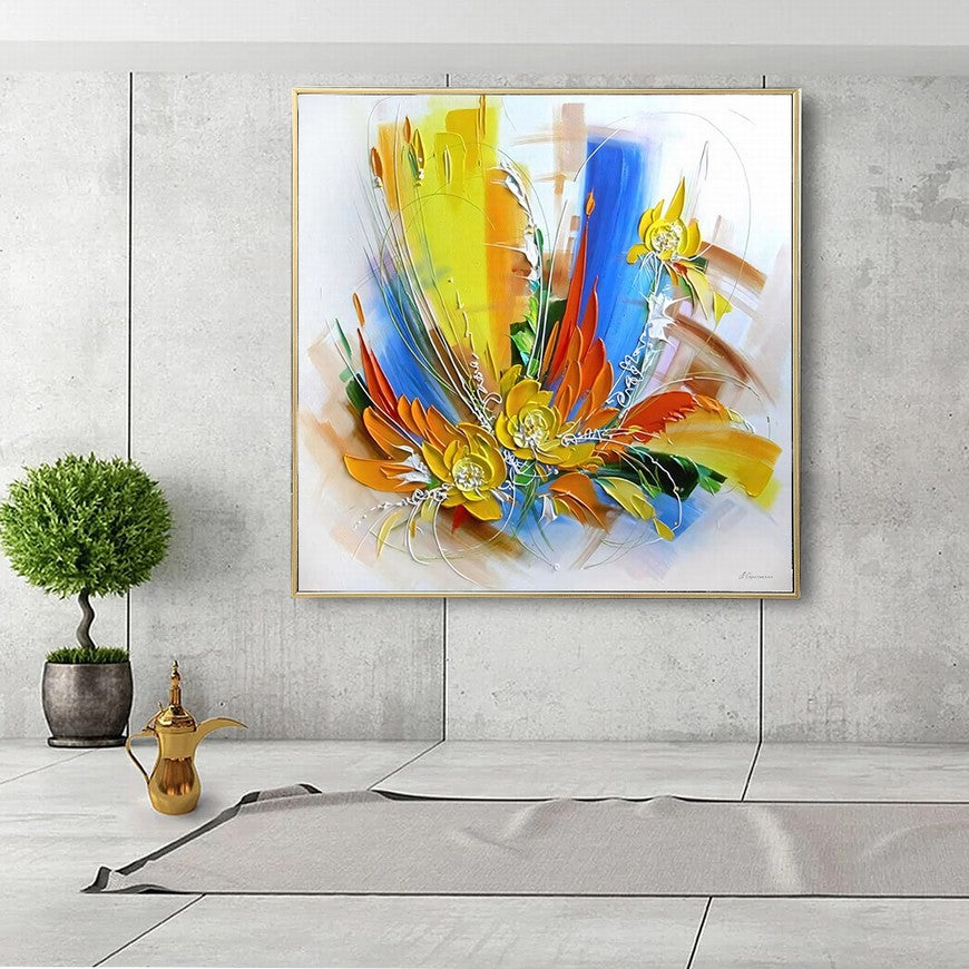 Rainbow Splash of Flower Blooms Oil Painting