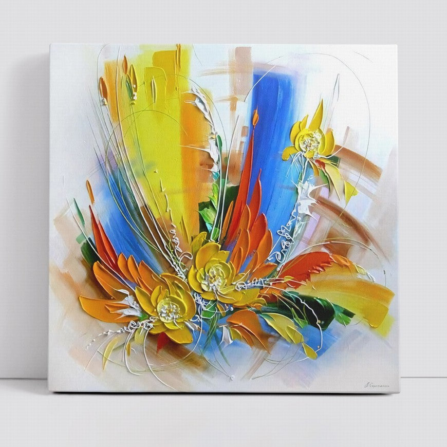 Rainbow Splash of Flower Blooms Oil Painting