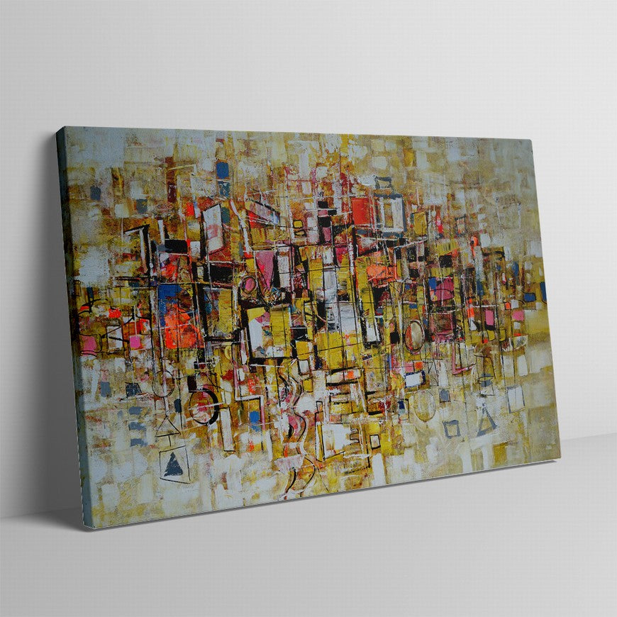 Lanterns Glow, Golden Night Asbtract Painting
